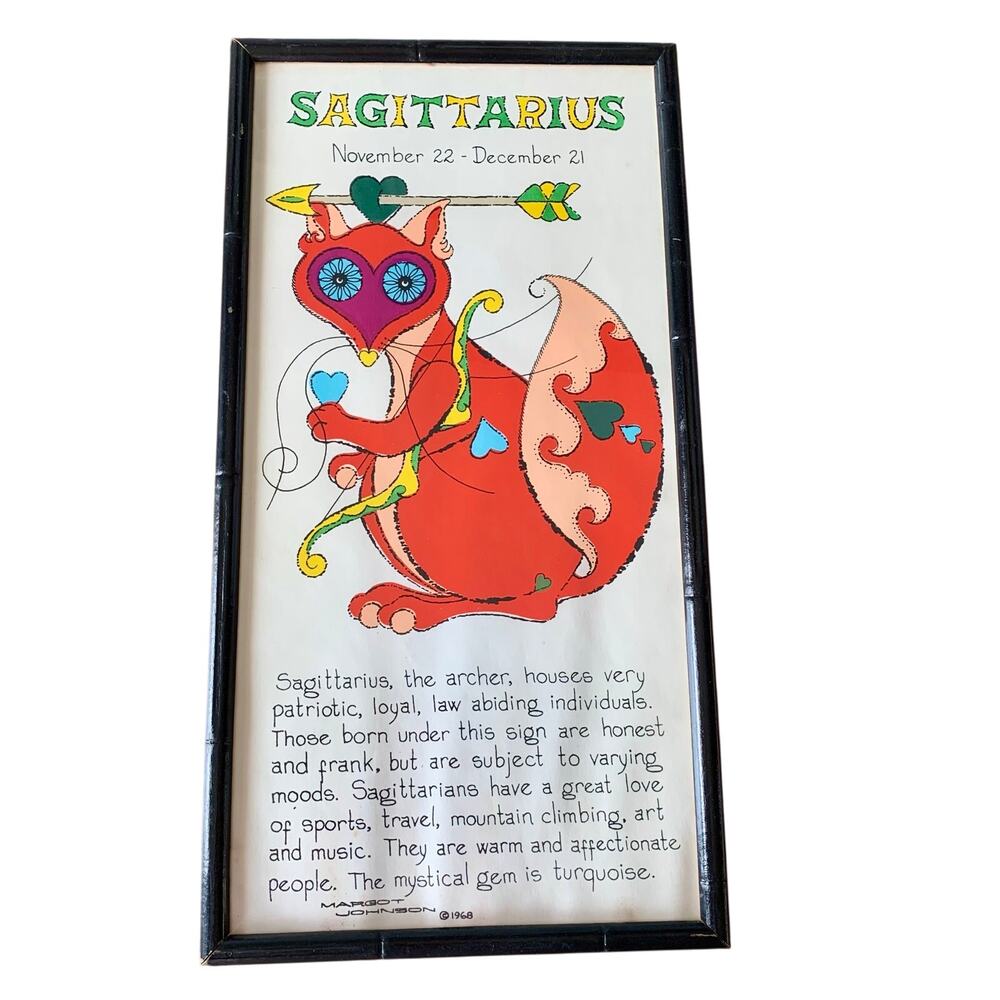 SAGITTARIUS Zodiac Horoscope Print Margot Johnson Modern Pop Art Vtg NY 1968